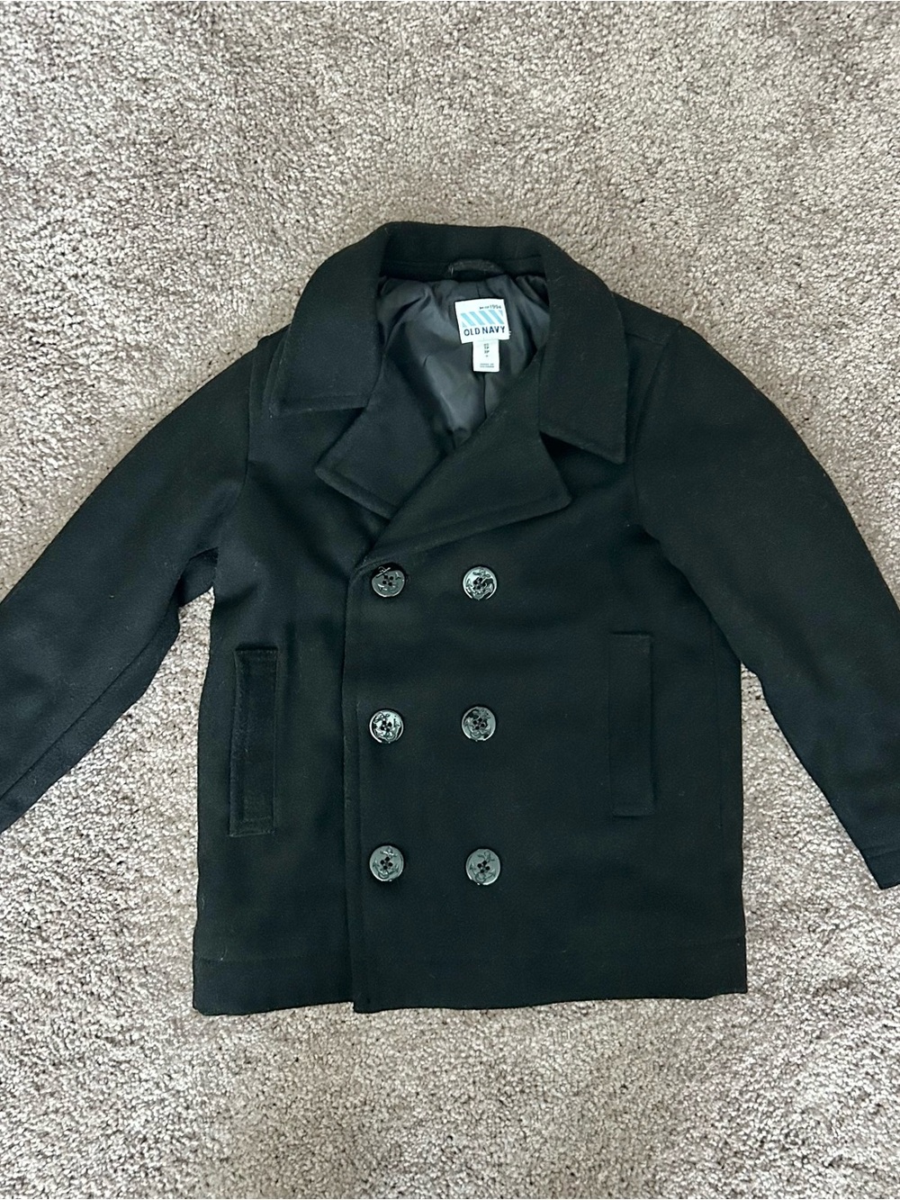 Gap Wool Blend Pea Coat Button Up Kids Small 6-7 Black Dressy VTG
